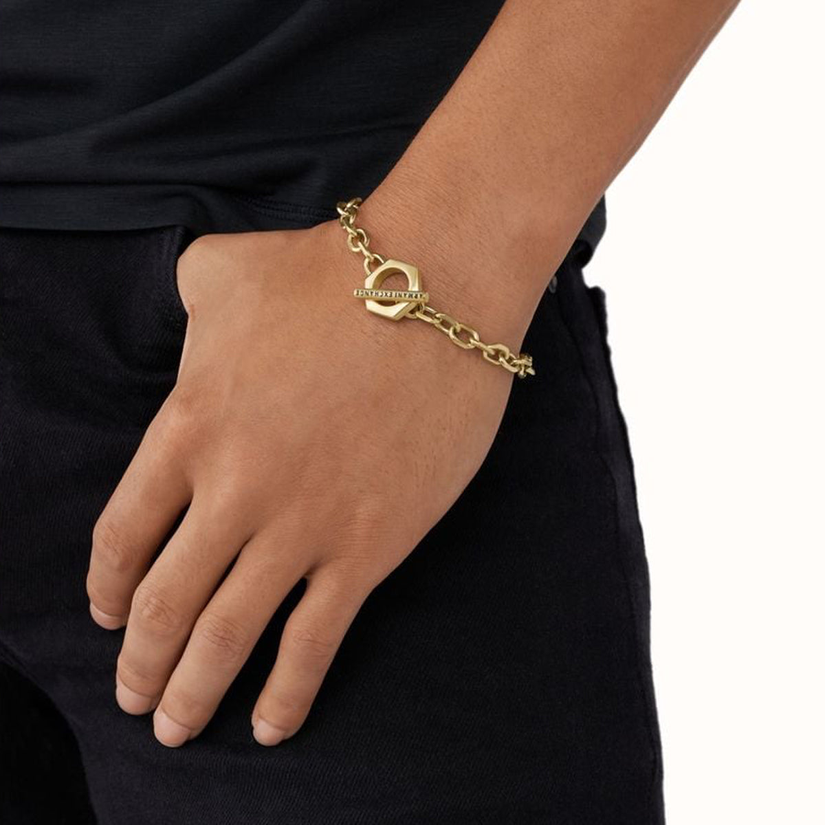 Armani Exchange Bracciale Uomo Catena Maglie Grandi in Acciaio Color Oro