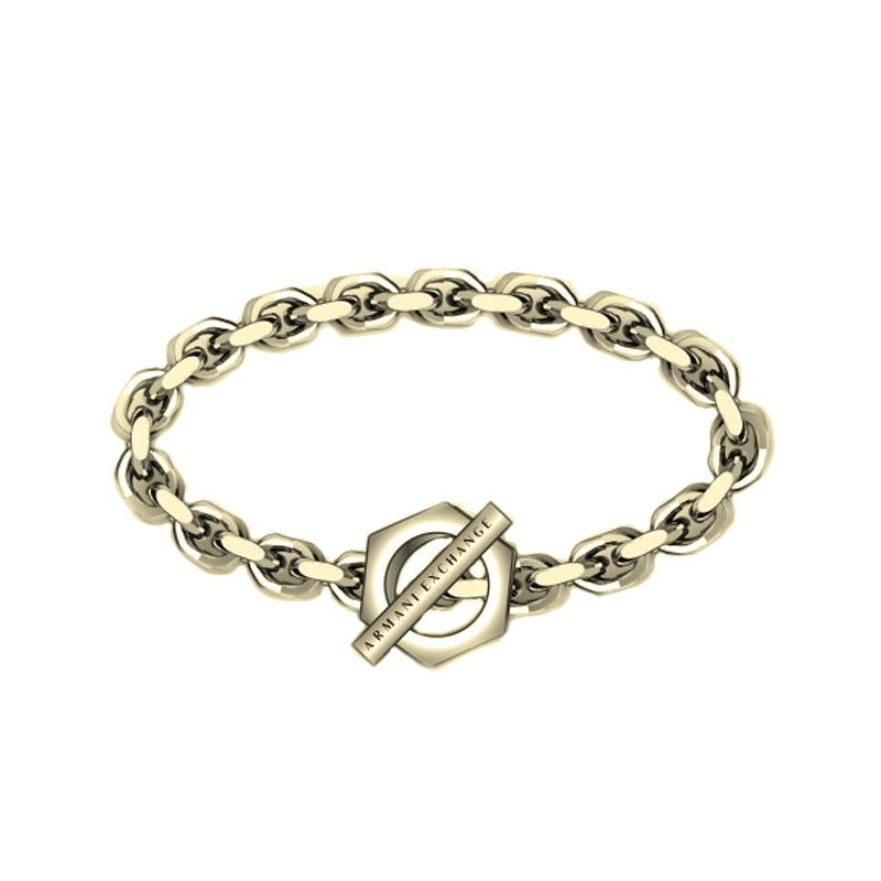 Armani Exchange Bracciale Uomo Catena Maglie Grandi in Acciaio Color Oro